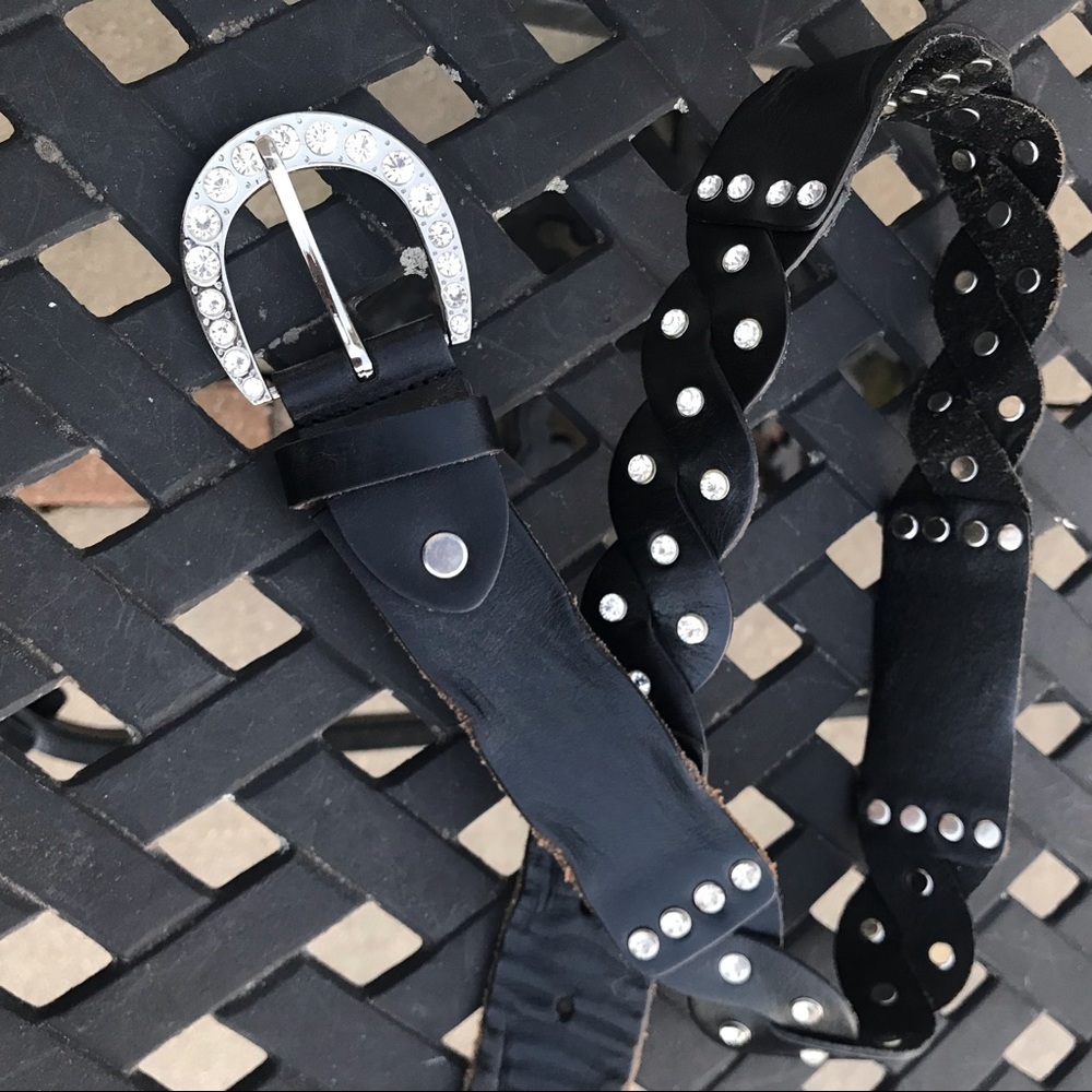 Rhinestone Leather Belt